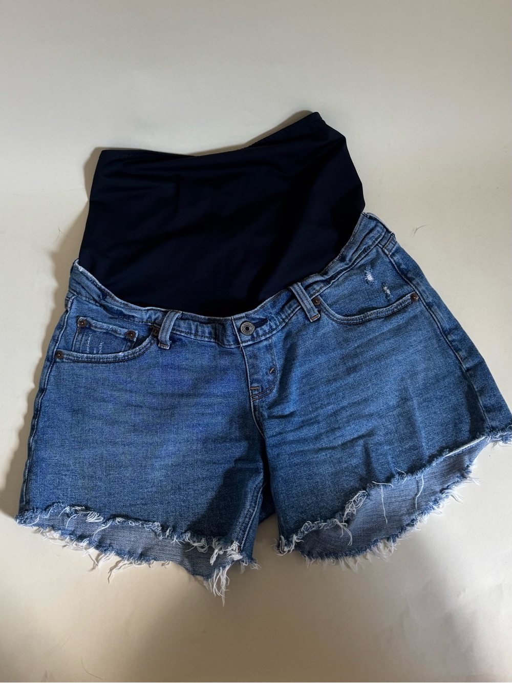 Abercrombie & Fitch Blue Denim Cutoff Shorts with Black Maternity Panel